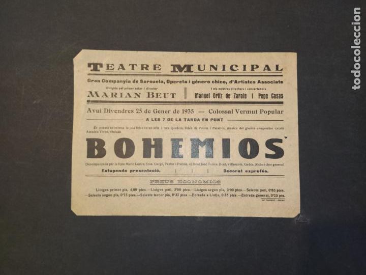 Cinema: TEATRE MUNICIPAL-GIRONA-BOHEMIOS-A&Ntilde;O 1935-PROGRAMA ANTIGUO-VER FOTOS-(K-10.537)