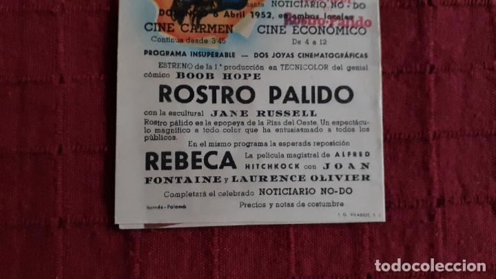 Cine: PROGRAMA DE CINE DOBLE. ROSTRO PALIDO. BOB HOPE. DE MANO. CINE CARMEN. - Foto 5