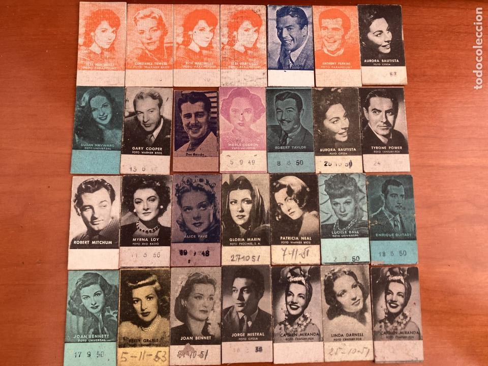  Flyers Publicitaires de films Anciens: lote 28 folletos de mano tiquets de peso de actores y actrices cine a&ntilde;os 50