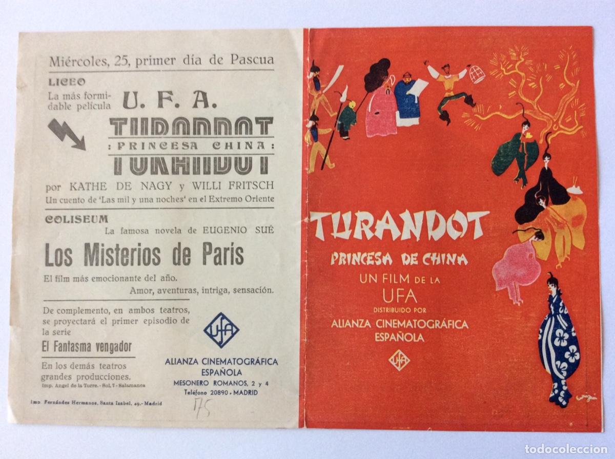 Cine: PROGRAMA DOBLE CON CINE IMPRESO UFA TURANDOT PRINCESA DE CHINA WILLY FRITSCH KATHE VON NAGY