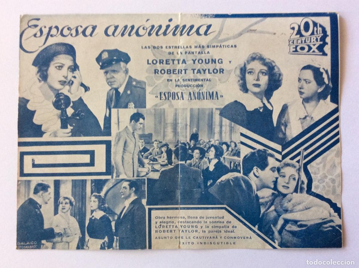 Cine: PROGRAMA DOBLE CON CINE IMPRESO FOX ESPOSA AN&Oacute;NIMA ROBERT TAYLOR LORETTA YOUNG - Foto 2