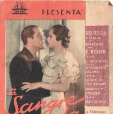 Cine: PG - PROGRAMA DOBLE - LA SANGRE MANDA - JOSÉ BOHR - IDEAL CINEMA - 1938.