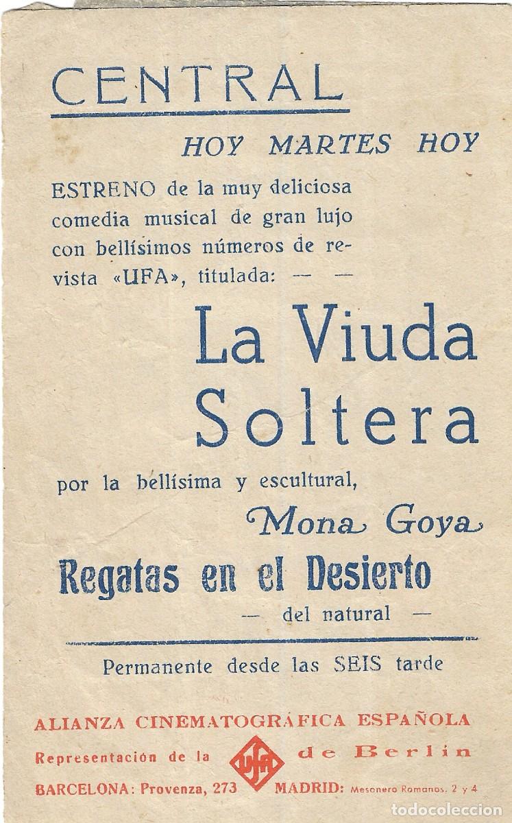 Cine: PN - PROGRAMA DOBLE - LA VIUDA SOLTERA - SIM VIVA, MONA GOYA - CENTRAL CINEMA - 1935. - Foto 3