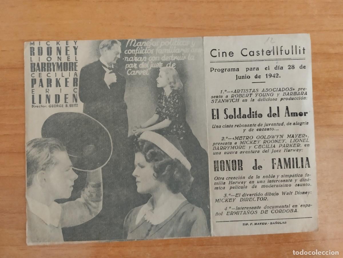 Folhetos de m&atilde;o de filmes antigos de cinema: rojo-- PROGRAMA DE CINE-- HONOR DE FAMILIA.