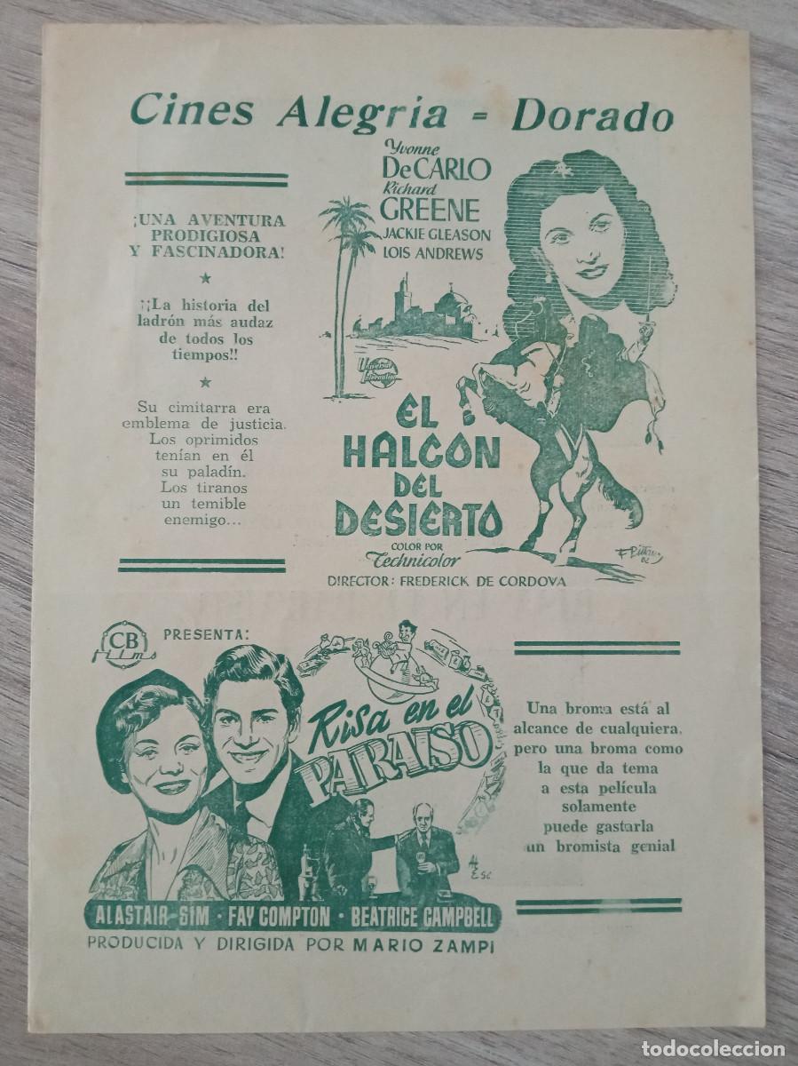 Cine: EL HALCON DEL DESIERTO, YVONNE DE CARLO, CINES ALEGRIA Y DORADO