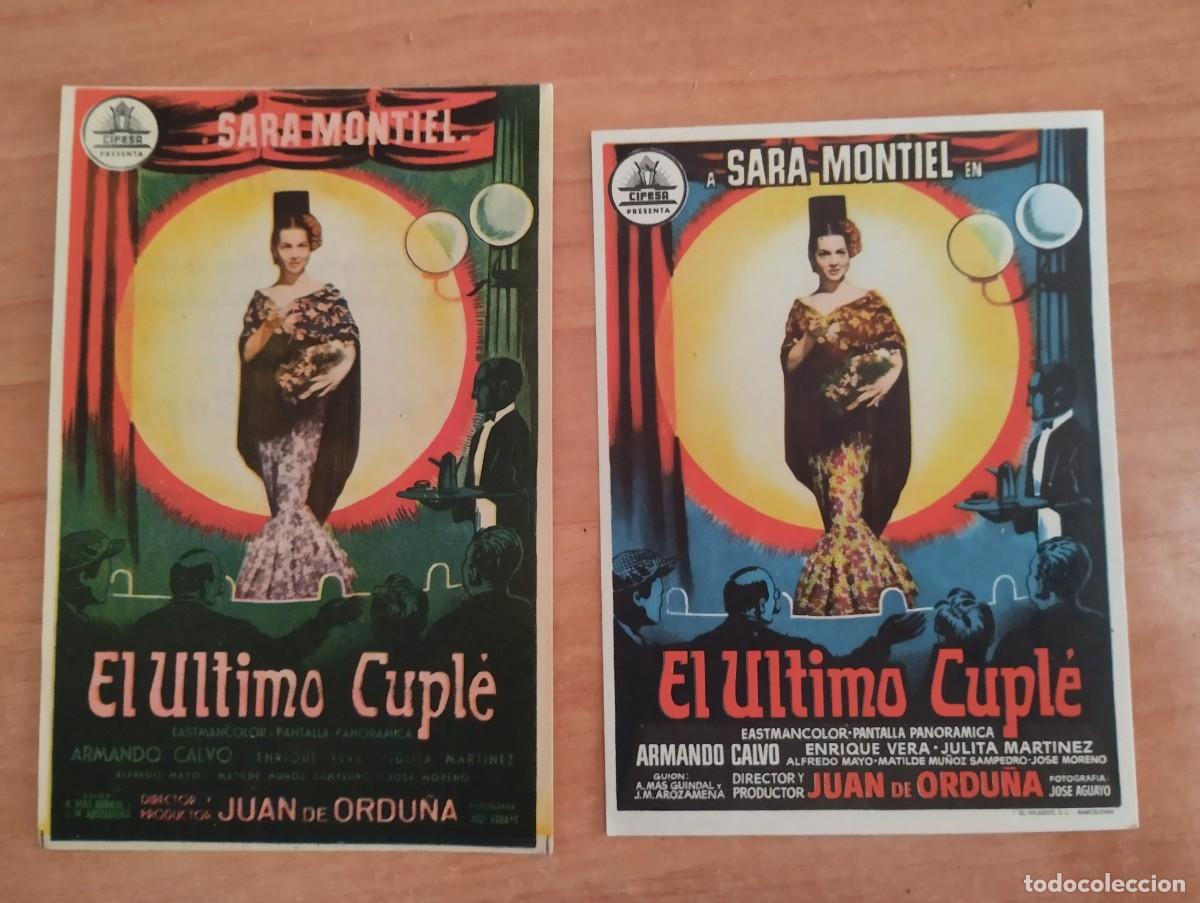 Folhetos de m&atilde;o de filmes antigos de cinema: verde-PROGRAMA DE CINE-- . EL ULTIMO CUPLE (variante de color)