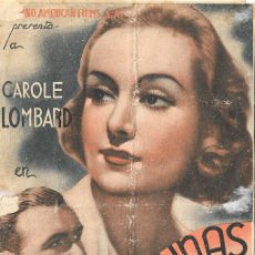Cine: PROGRAMA DE DOBLE - AMAR EN AYUNAS - CAROLE LOMBARD - CINEMA ESPAÑA (MÁLAGA) - 1936