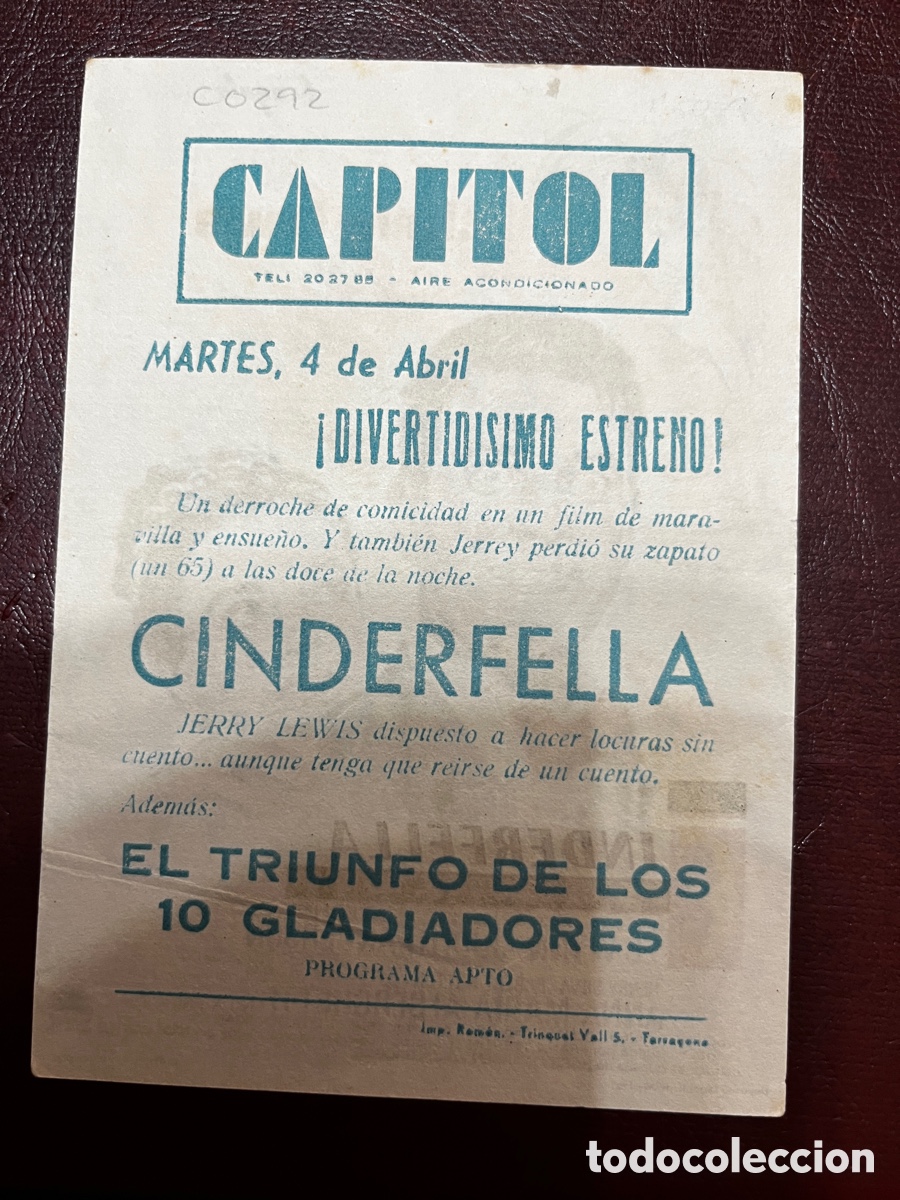 Cine: Programa de cine. Capitol. Tarragona. CINDERFELLA. Jerry Lewis. C/P - Foto 2