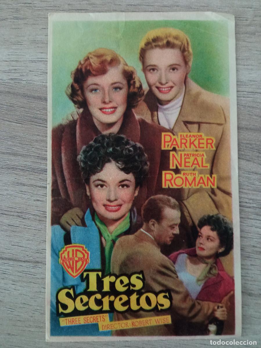 Folhetos de m&atilde;o de filmes antigos de cinema: TRES SECRETOS, ELEANOR PARKER, CINE SAN ROQUE, GRAN CANARIA