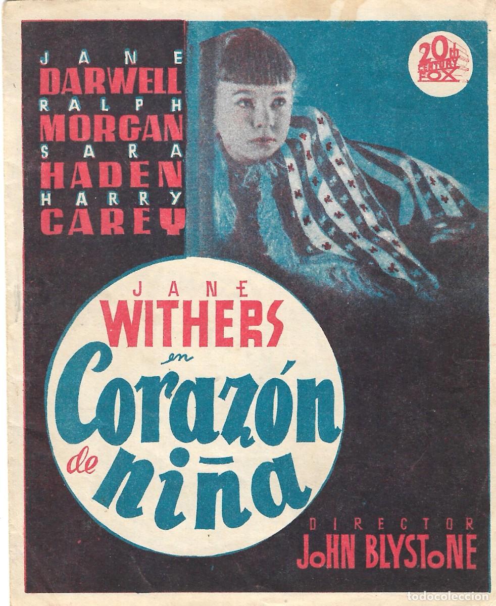 Cine: PN - PROGRAMA DOBLE - CORAZ&Oacute;N DE NI&Ntilde;A - JANE WITHERS - CINE GOYA - 1936. - Foto 1