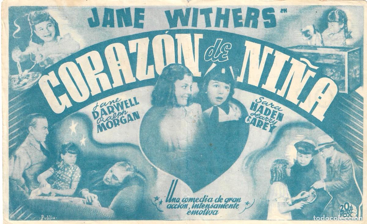 Cine: PN - PROGRAMA DOBLE - CORAZ&Oacute;N DE NI&Ntilde;A - JANE WITHERS - CINE GOYA - 1936. - Foto 2