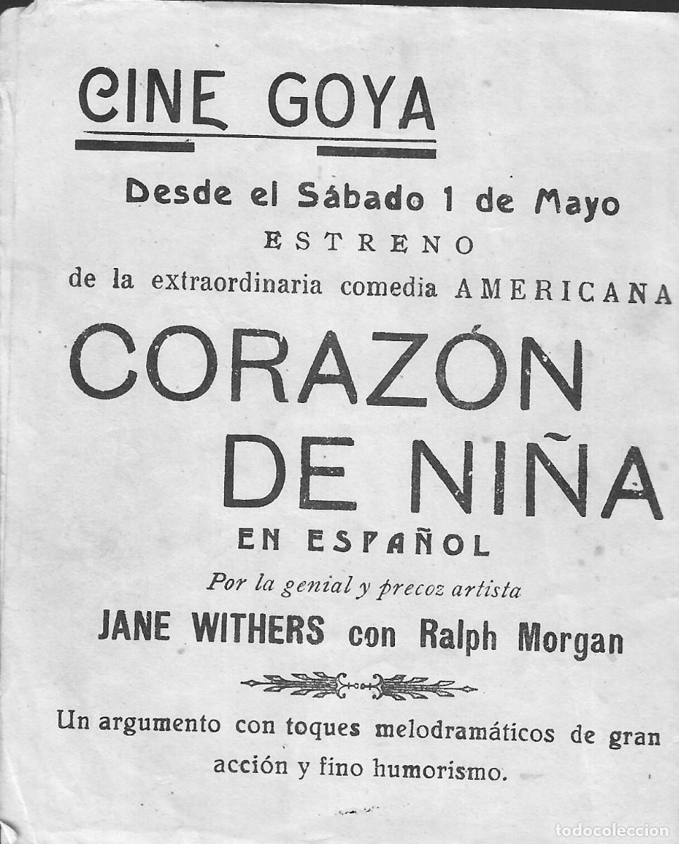 Cine: PN - PROGRAMA DOBLE - CORAZ&Oacute;N DE NI&Ntilde;A - JANE WITHERS - CINE GOYA - 1936. - Foto 3