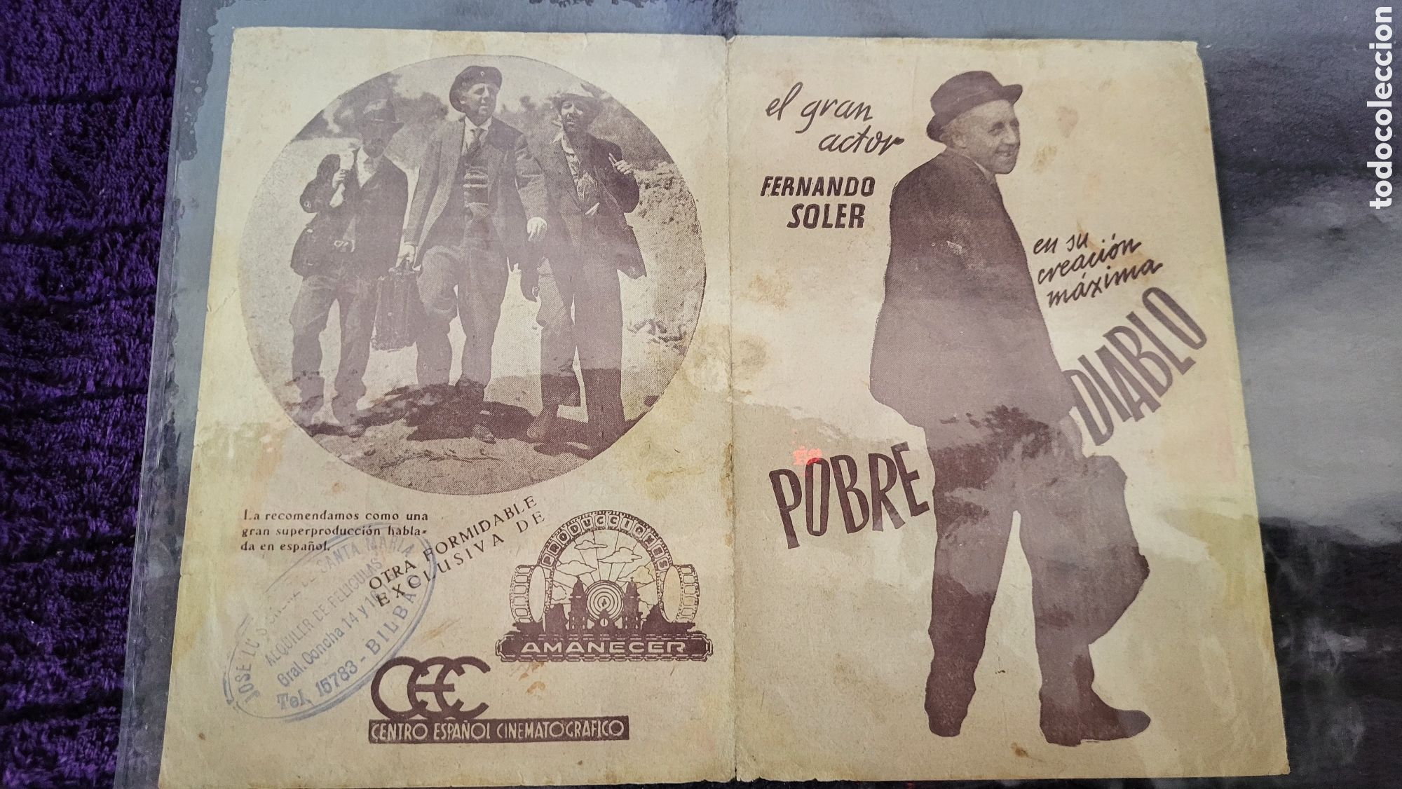 Flyers Publicitaires de Films Anciens: Folleto publicitario cine Pobre Diablo