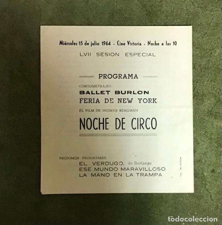 Cine: NOCHE DE CIRCO-INGMAR BERGMAN, PROGRAMA DE MANO 1964 - Foto 2
