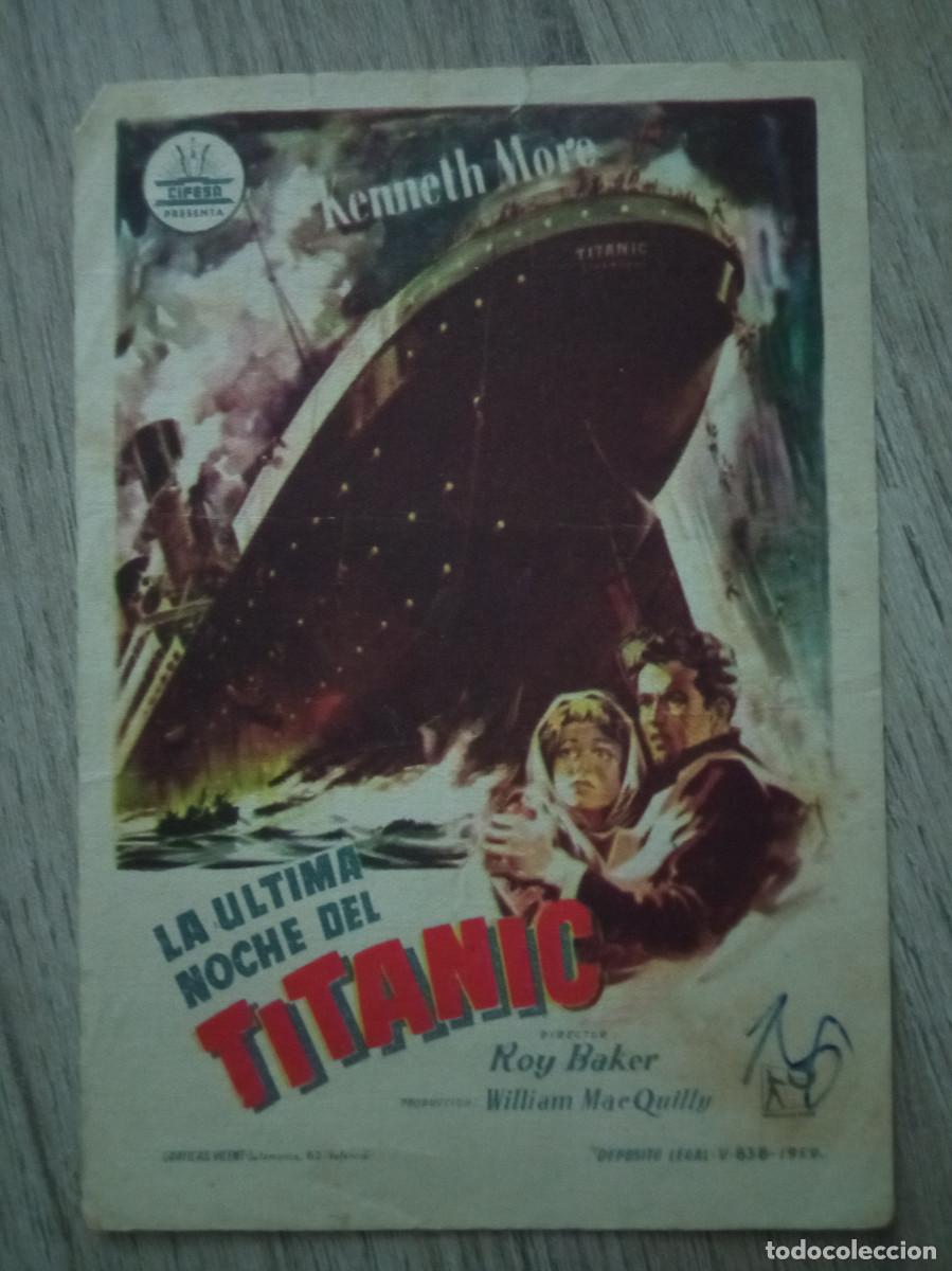 Folhetos de m&atilde;o de filmes antigos de cinema: LA &Uacute;LTIMA NOCHE DEL TITANIC, KENNETH MORE