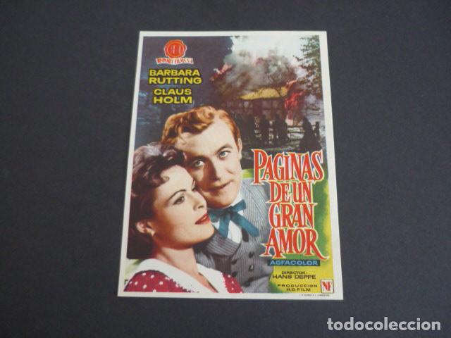 Cine: PAGINAS DE UN GRAN AMOR PROGRAMA DE MANO SIN PUBLICIDAD