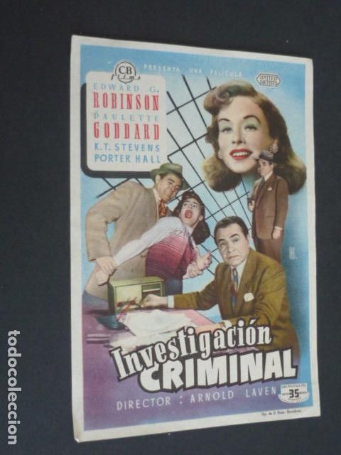  Flyers Publicitaires de films Anciens: INVESTIGACION CRIMINAL PROGRAMA DE MANO SIN PUBLICIDAD