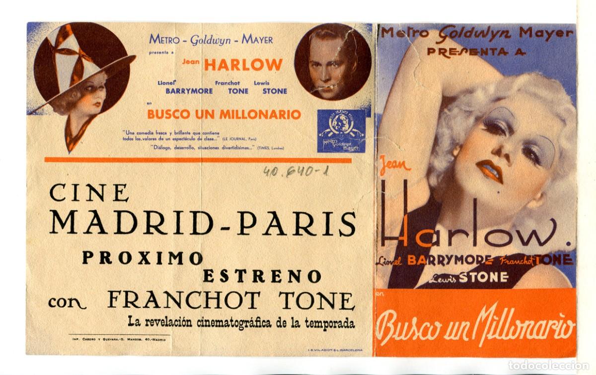  Flyers Publicitaires de films Anciens: BUSCO UN MILLONARIO, con Jean Harlow.