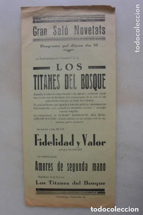  Flyers Publicitaires de films Anciens: FOLLETO CINE LOCAL LOS TITANES DEL BOSQUE- FIDELIDAD Y VALOR. GRAN SAL&Oacute; NOVETATS. A&Ntilde;OS 30