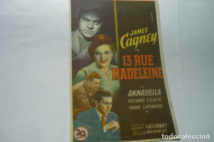 Folhetos de m&atilde;o de filmes antigos de cinema: PROGRAMA 13 RUE MADELEINE-JAMES CAGNEY.-PUBLICIDAD cine espa&ntilde;a mora la nueva
