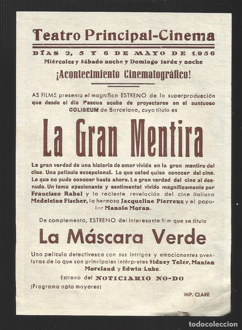 Cine: 1 folleto programa cine a&ntilde;o 1956 la gran mentira - Foto 2