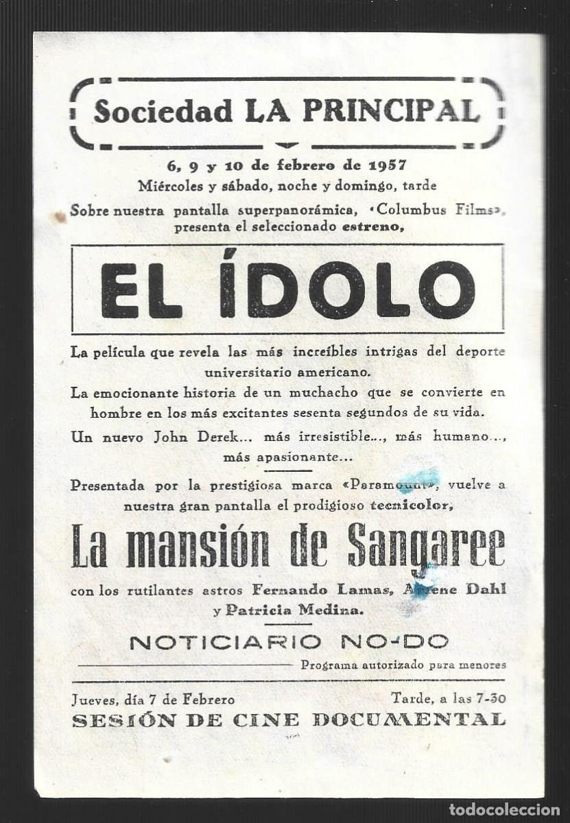 Cine: 1 folleto programa cine a&ntilde;o 1957 el idolo - Foto 2