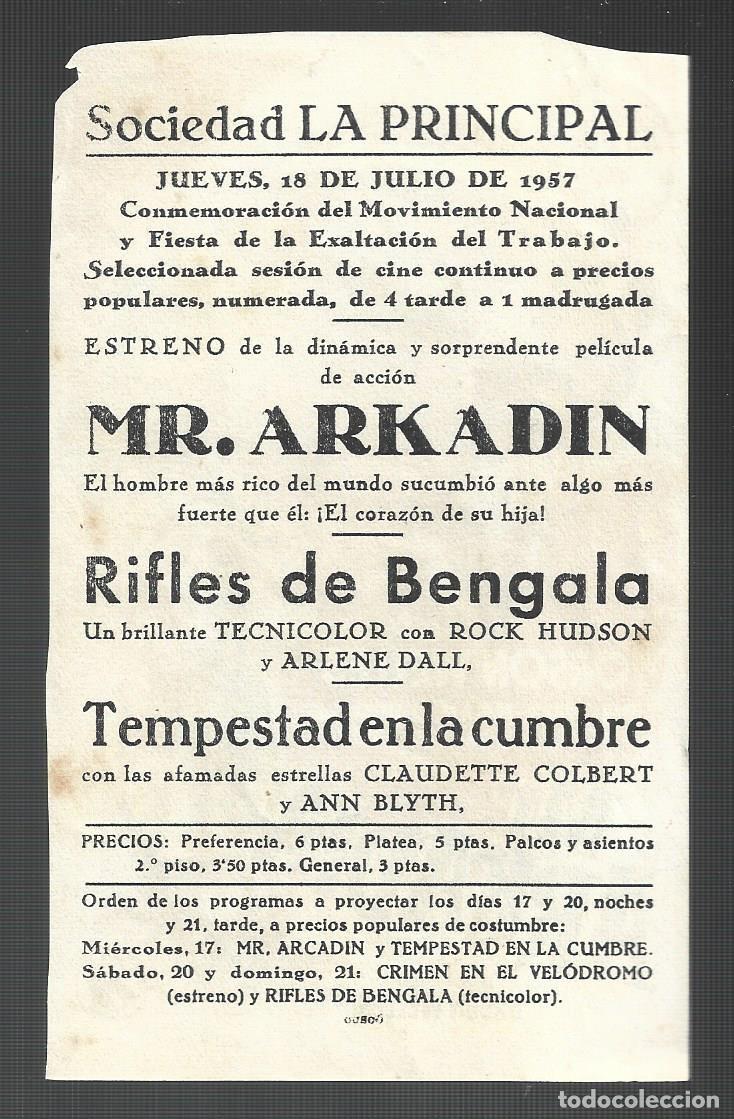 Cine: 1 folleto programa cine a&ntilde;o 1957 MR. ARKADIN - Foto 2