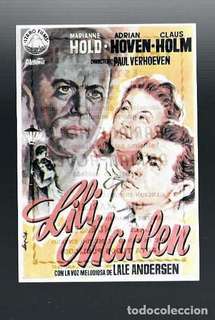Folhetos de m&atilde;o de filmes antigos de cinema: LILI MARLEN - DORSO: PUBLICIDAD TEATRO IRIS - ZARAGOZA - MARIANNE HOLD Y ADRIAN HOVEN (1956)
