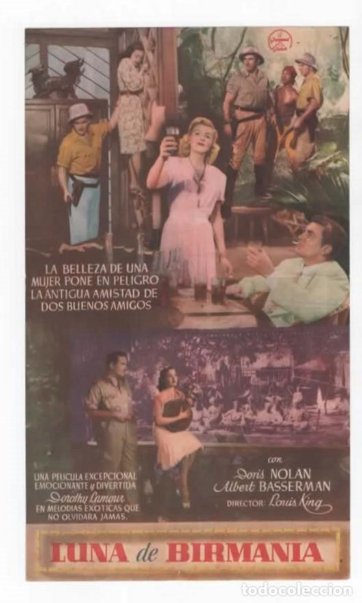 Cine: Programa de mano doble. Pel&iacute;cula Luna de Birmania. Publicidad Principal y Campos Barcelona a&ntilde;os 40