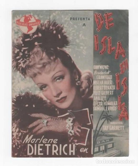 Cine: Programa de mano Doble. Pelicula De isla en Isla. Con Publicidad Cines Las Arenas Barcelona 1943
