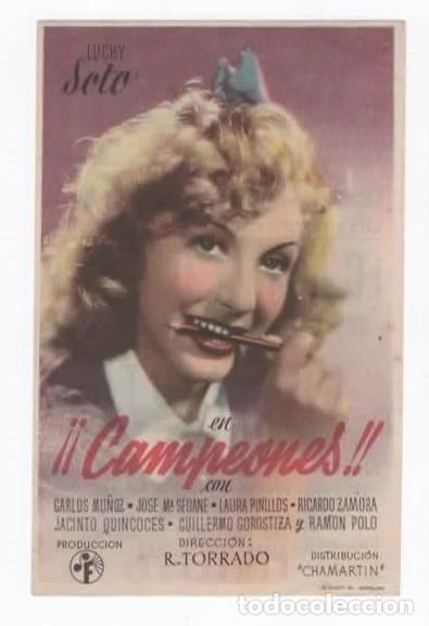 Folhetos de m&atilde;o de filmes antigos de cinema: Programa de mano. Pelicula Campeones. Luchy Soto. Con Publicidad Cine Eden. Barcelona 1943
