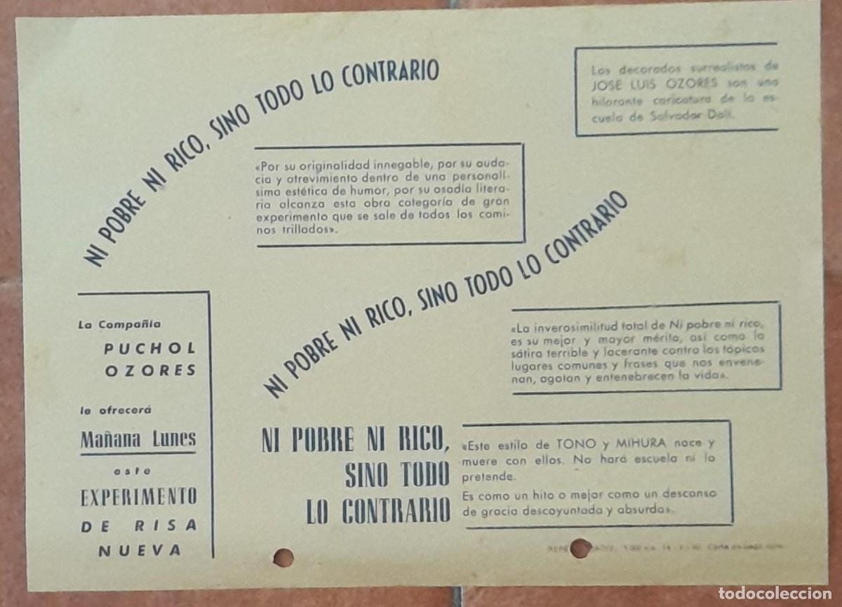 Folhetos de m&atilde;o de filmes antigos de cinema: PROGRAMA DE MANO NI POBRE NI RICO SINO TODO LO CONTRARIO, COMPA&Ntilde;&Iacute;A PUCHOL - OZORES