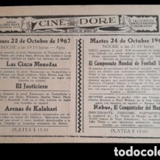 Cine: PROGRAMA DE CINE AÑO 1967 CON PRESENTACIÓN DE DOCUMENTAL SOBRE MUNDIALES DE FÚTBOL