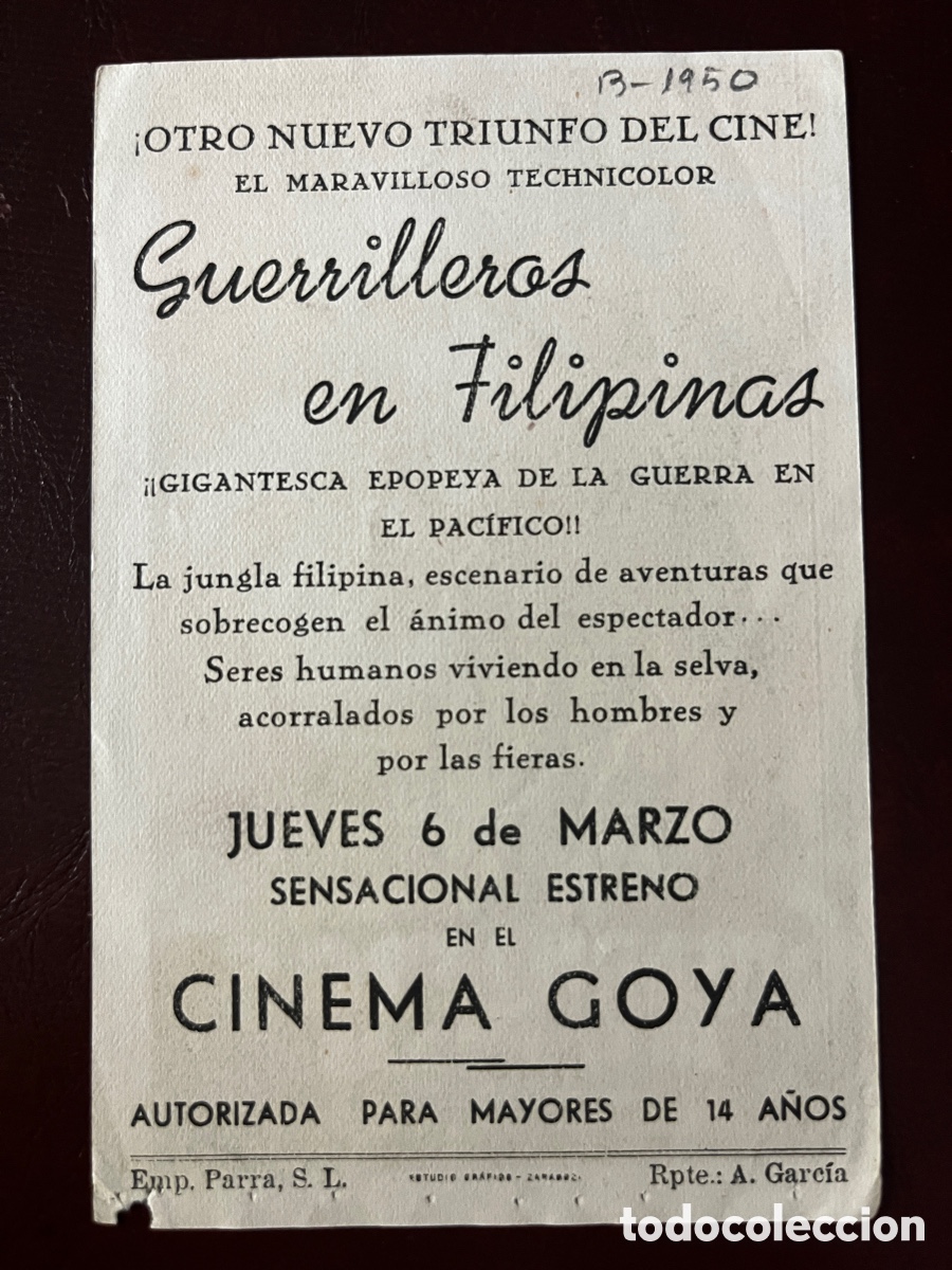 Cine: Programa de cine. Original. GUERRILLEROS EN FILIPINAS C/P - Foto 2