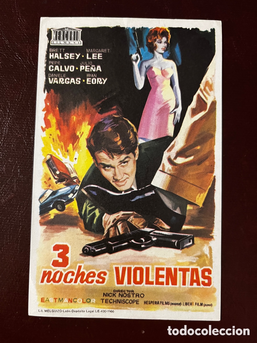 Cine: Programa de cine. Original. S/P TRES NOCHES VIOLENTAS (1966) - Foto 1