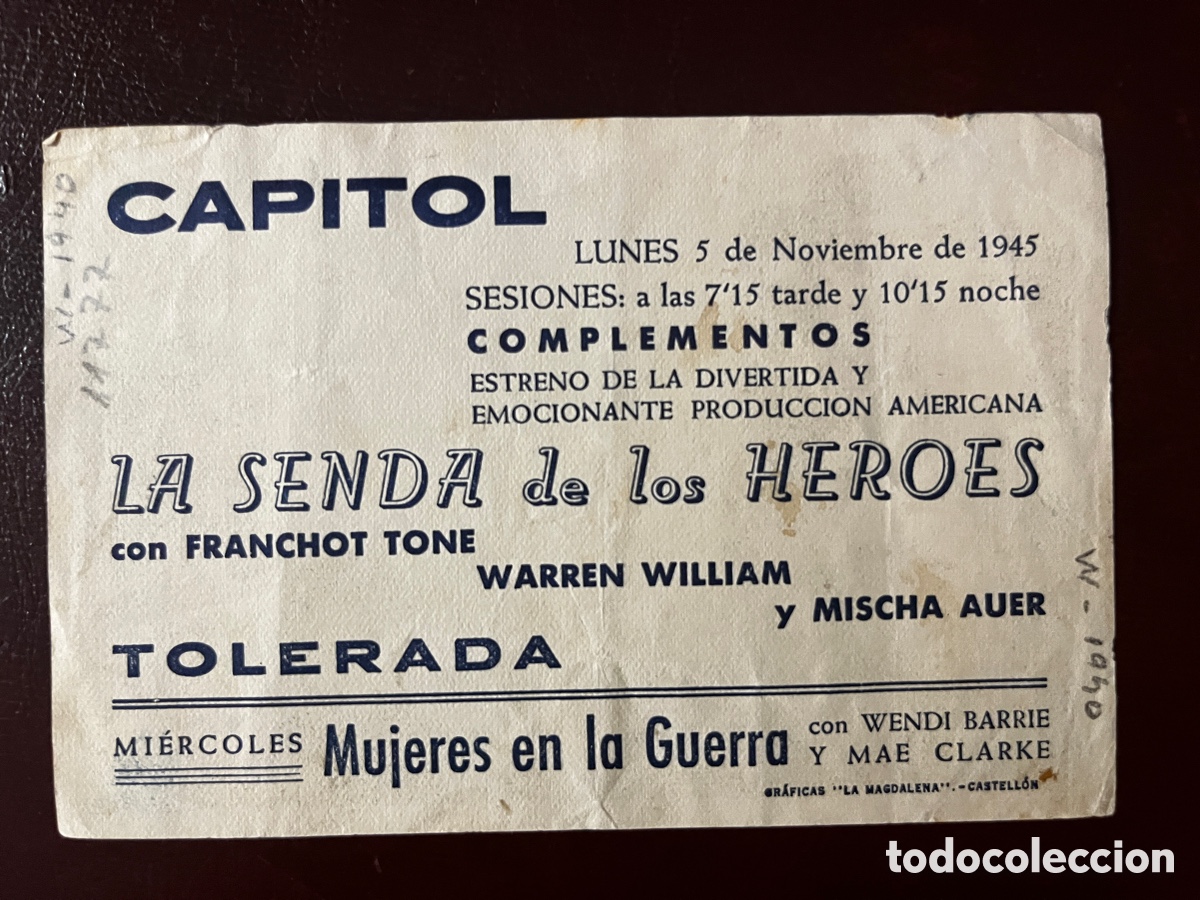 Cine: Programa de cine. Original. LA SENDA DE LOS H&Eacute;ROES. C/P CINE CAPITOL - Foto 2