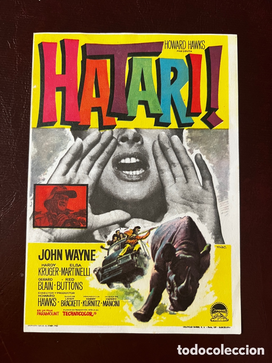 Cine: Programa de cine. Original. HATARI. S/P - Foto 1