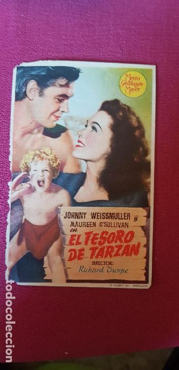 Folhetos de m&atilde;o de filmes antigos de cinema: EL TESORO DE TARZAN ,CINE RIALTO 1946 CASTELLON