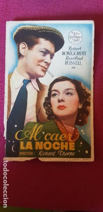 Folhetos de m&atilde;o de filmes antigos de cinema: AL CAER LA NOCHE