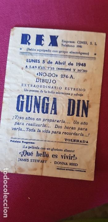 Cine: GUNGA DIN ,CINE REX , 1948, CASTELLON - Foto 2