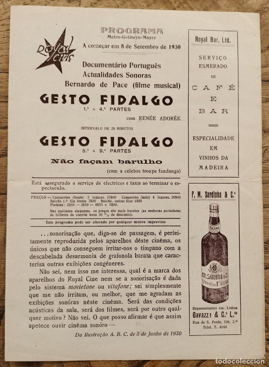 Cine: Programa - Cine Royal de Lisboa - 8 Septiembre 1930. - Foto 1