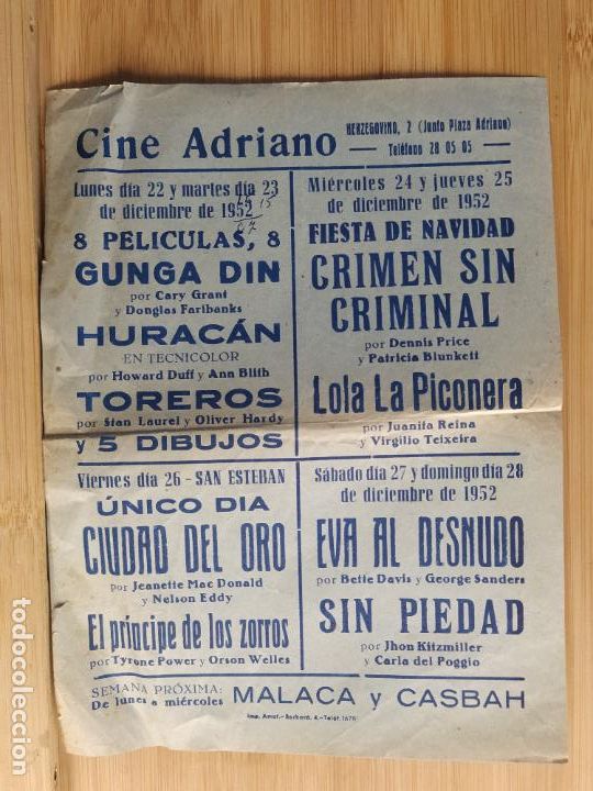 Cine: CINE ADRIANO-A&Ntilde;O 1952-TOREROS STAN LAUREL OLIVER HARDY-PROGRAMA-VER FOTOS-(K-11.531)