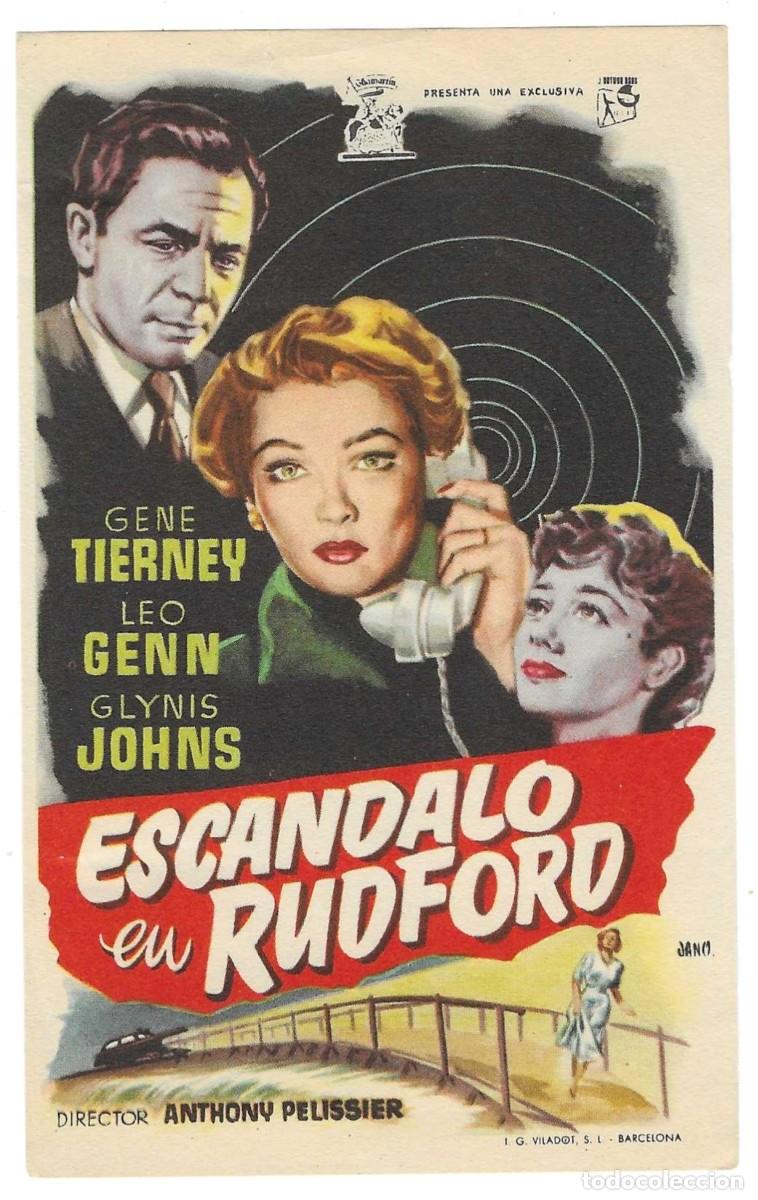  Foglietti di film di film antichi di cinema: Programa Cine. Escandalo en Rudford. Gene Tierney. 19-1747
