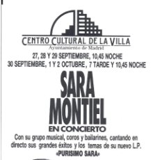 Cine: ABX13 SARA MONTIEL EN CONCIERTO PROGRAMA SENCILLO TEATRO CENTRO CULTURAL DE LA VILLA