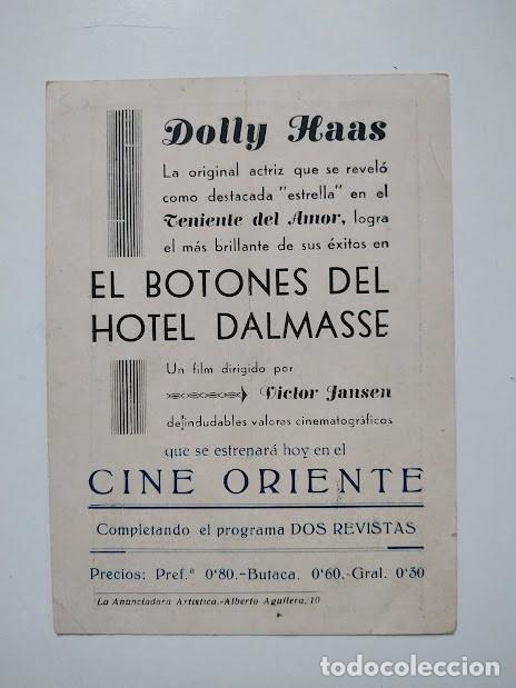 Cine: PTCC 180 EL BOTONES DEL HOTEL DALMACIA PROGRAMA TARJETA DOLLY HAAS - Foto 2