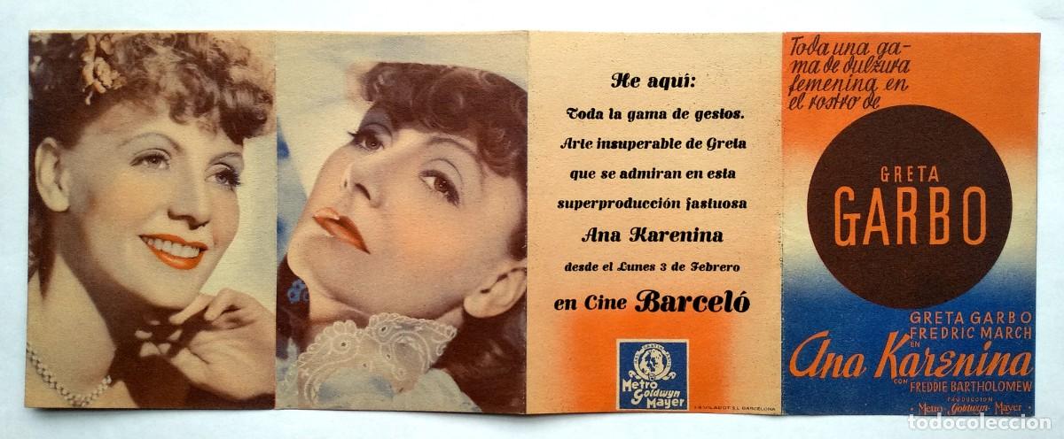 Folhetos de m&atilde;o de filmes antigos de cinema: ANA KARENINA, con Greta Garbo.