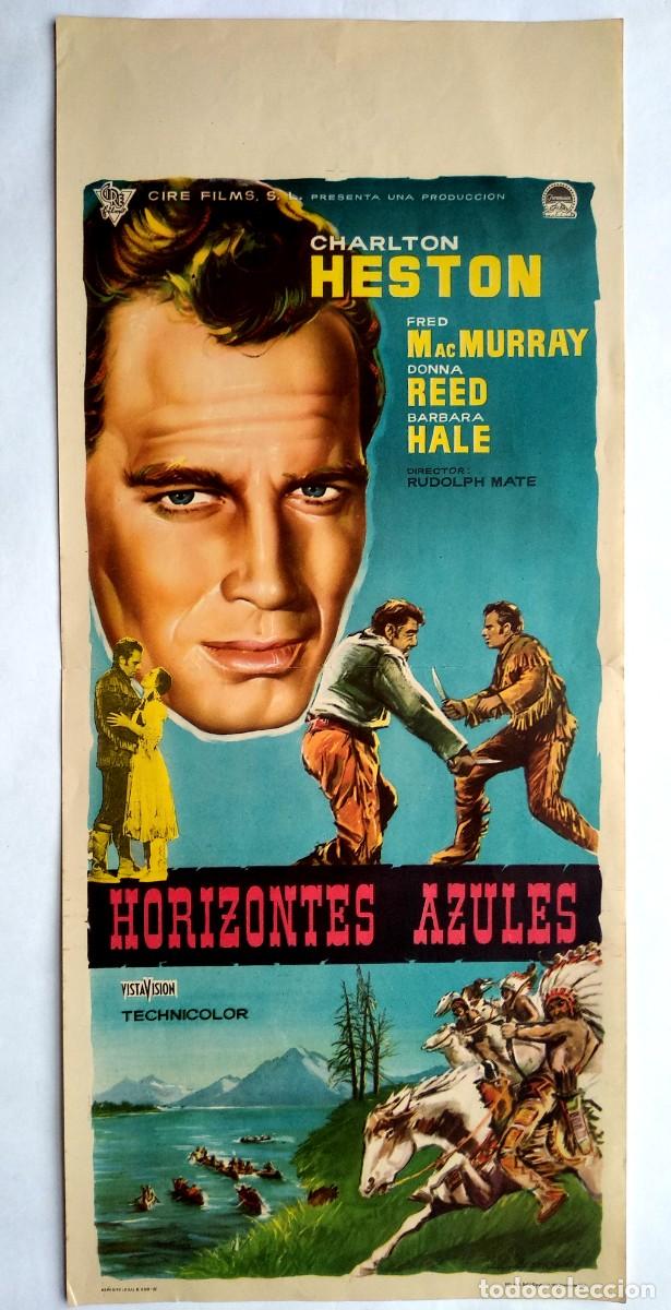Cine: HORIZONTES AZULES, con Charlton Heston. 21 X 48 cms. programa para escaparate. - Foto 1