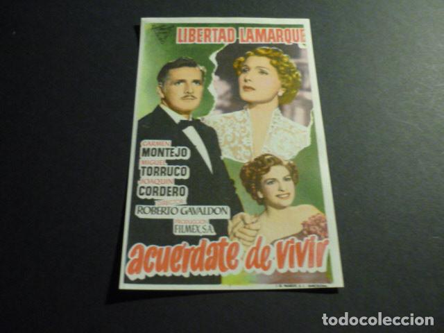 Cine: ACUERDATE DE VIVIR PROGRAMA DE MANO SIN PUBLICIDAD - Foto 1
