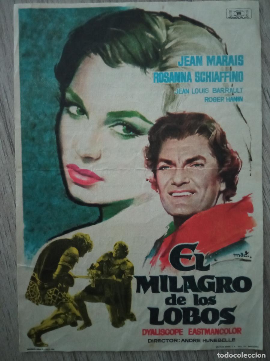 Folhetos de m&atilde;o de filmes antigos de cinema: EL MILAGRO DE LOS LOBOS, JEAN MARAIS, SALA EDISON DE FIGUERAS, 1962