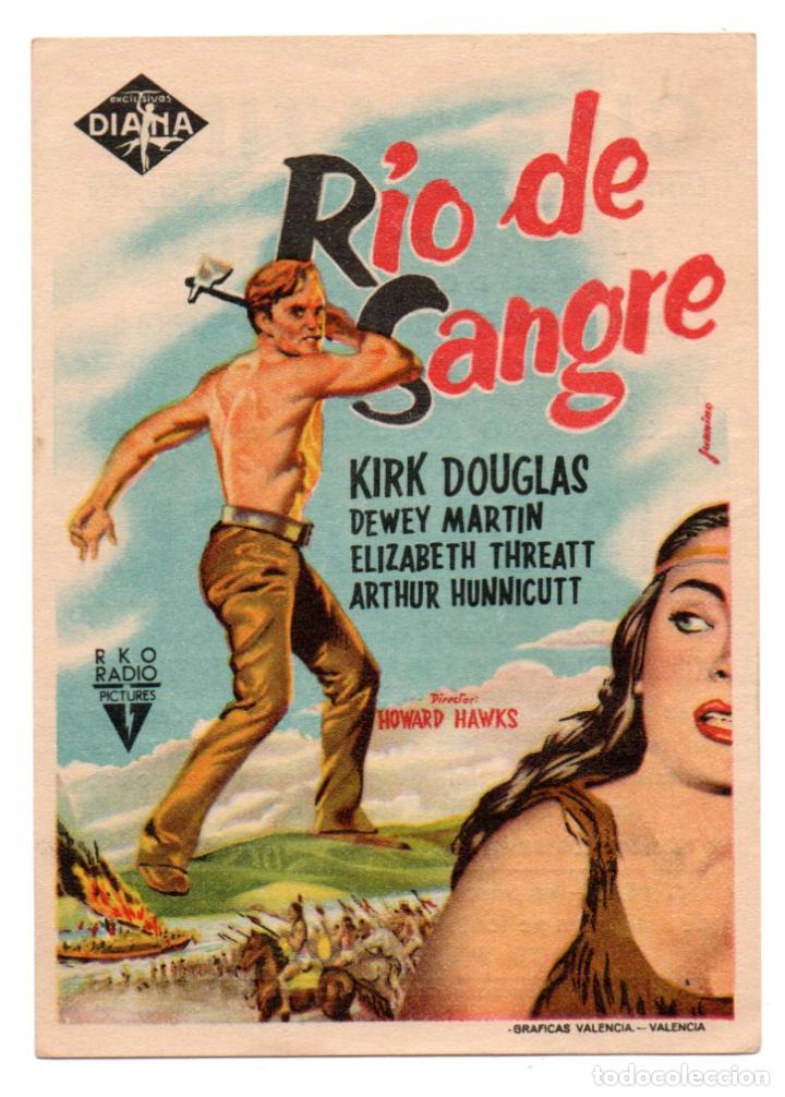  Flyers Publicitaires de films Anciens: R&Iacute;O DE SANGRE - KIRK DOUGLAS, DEWEY MARTIN, ELIZABETH THREATT - DIRECTOR HOWARD HAWKS - CINE LATINO